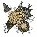 digital elements gradually turn into neurons and vice versa, which symbolizes the interaction and interpenetration of tattoo design idea