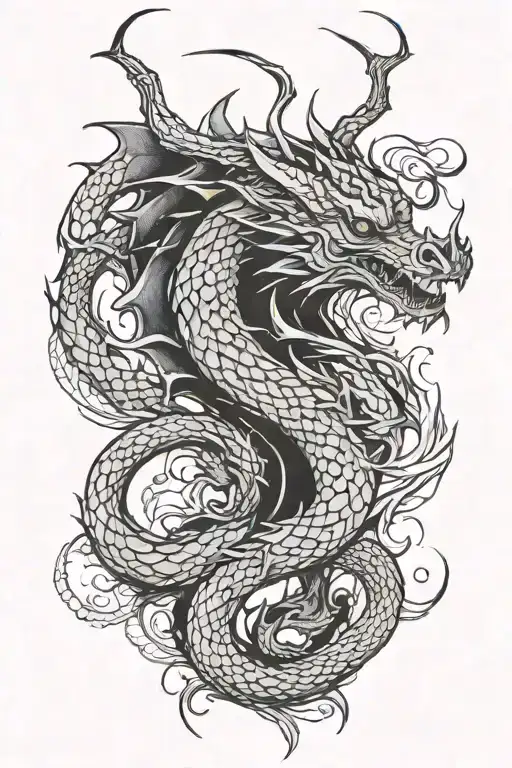 On the back a dragon tattoo. The head goes over her right shoulder, the claws on her ribs and winds over her spine, the  tattoo design idea