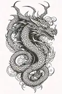 On the back a dragon tattoo. The head goes over her right shoulder, the claws on her ribs and winds over her spine, the  tattoo design idea