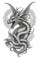 On the back a dragon tattoo. The head goes over her right shoulder, the claws on her ribs and winds over her spine, the  tattoo design idea
