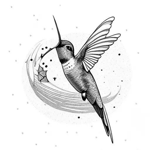 hummingbird lines dots stars fly wings  tattoo design idea