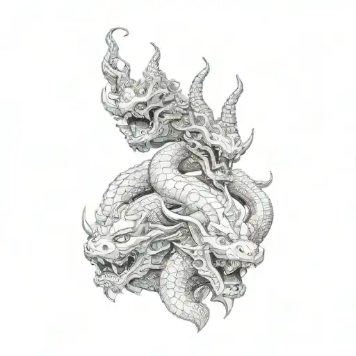 a statue of a naga multiple heads realistic stone tattoo design idea