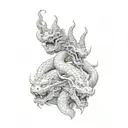 a statue of a naga multiple heads realistic stone tattoo design idea