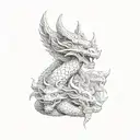 a statue of a naga multiple heads realistic stone tattoo design idea