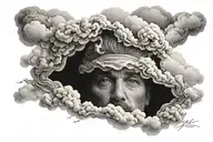 gods face looking down through clouds tattoo design idea