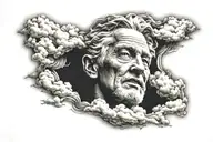 gods face looking down through clouds tattoo design idea