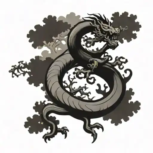 an Oak tree, with a chinese dragong behind tattoo design idea