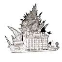 Godzilla with Mothra behind him busting through a triangle  tattoo design idea