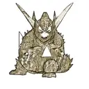 Godzilla with Mothra behind him busting through a triangle  tattoo design idea