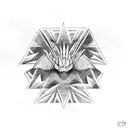 Godzilla with Mothra behind him busting through a triangle  tattoo design idea