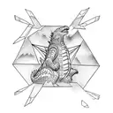 Godzilla with Mothra behind him busting through a triangle  tattoo design idea