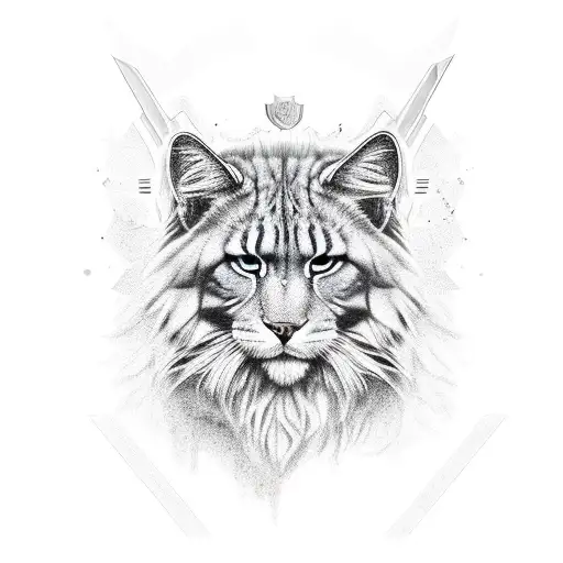 maine coone with armor  tattoo design idea
