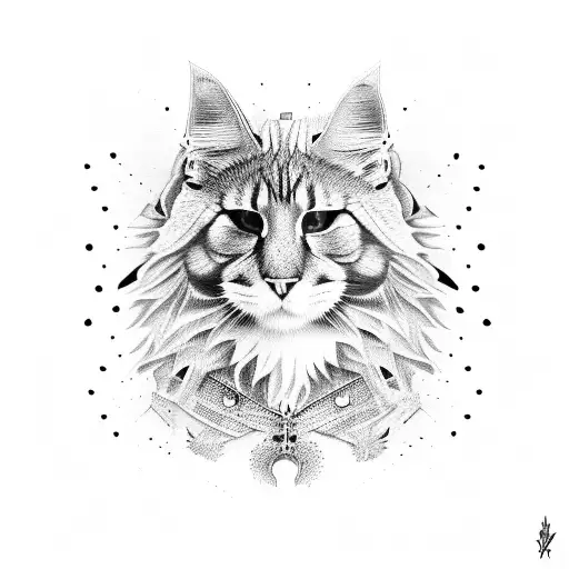 maine coone with armor  tattoo design idea