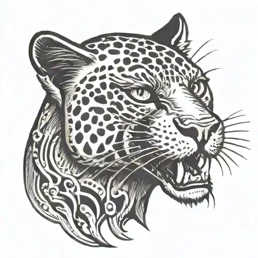 Panther head missing eye bloody mouth   tattoo design idea