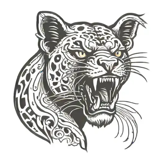 Front facing Zombie panther head  tattoo design idea