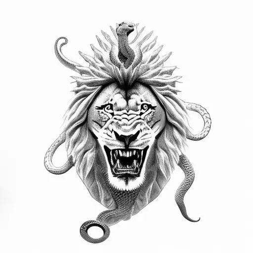 snake wrapped around a lion tattoo design idea