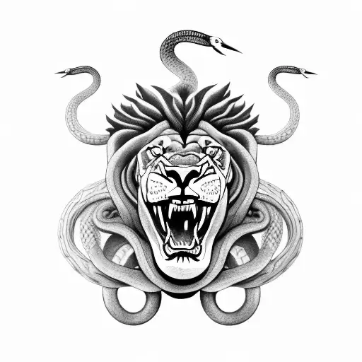 snake wrapped around a lion tattoo design idea