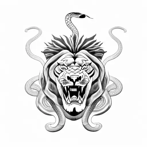 snake wrapped around a lion tattoo design idea