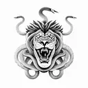 snake wrapped around a lion tattoo design idea