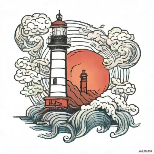 Lighthouse stormy condition tattoo design idea