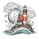 Lighthouse stormy condition tattoo design idea