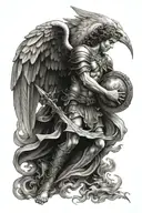 st. Michael archangel against multiple demons  tattoo design idea