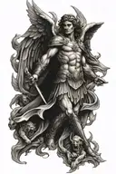 st. Michael archangel against multiple demons  tattoo design idea