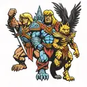 He-man and Shira cod of arms with battle cat on the left and swift wing on the right  tattoo design idea