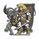 He-man and Shira cod of arms with battle cat on the left and swift wing on the right  tattoo design idea