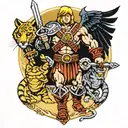 He-man and Shira cod of arms with battle cat on the left and swift wing on the right  tattoo design idea