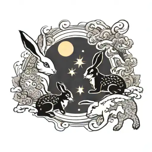 bunnies circling a sun moon tattoo design idea