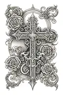 Cross tattoo with scroll around it luminous points with dad and est 1967 tattoo design idea