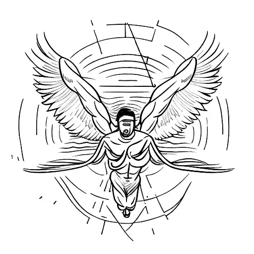 A detailed sketch of Icarus falling from the sky with wings melting tattoo design idea