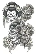 Japanese masks with geishas. tattoo design idea