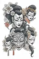 Japanese masks with geishas. tattoo design idea