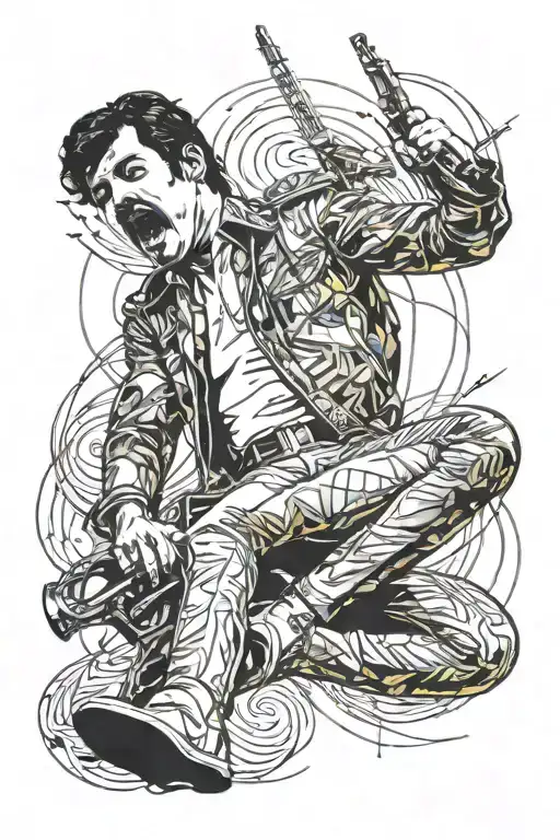 70s bands looking up to Freddie mercury floating tattoo design idea