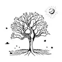 oak tree with the night sky with Orion constellation  tattoo design idea