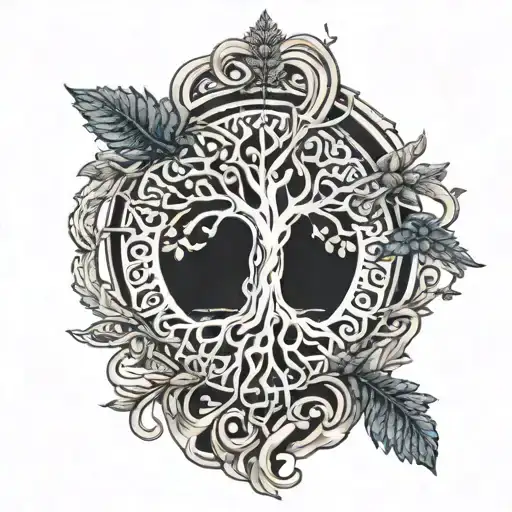 An intricate tree of life design with patriotic elements woven in tattoo design idea