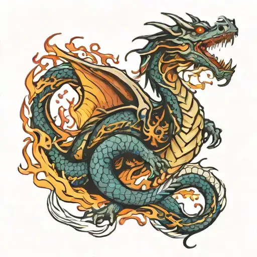 dragon breathing fire tattoo design idea