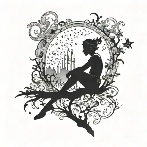 Peter pan black silhouette tattoo design idea