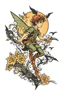 Peter pan black silhouette tattoo design idea