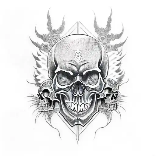 skull with demon and angel tattoo design idea