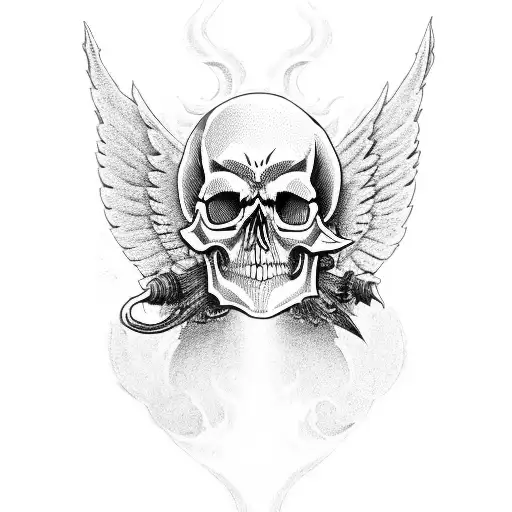 skull with demon and angel tattoo design idea
