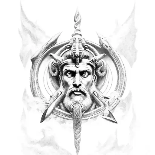Poseidon com tridente e uns tentáculos em volta  tattoo design idea
