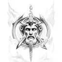 Poseidon com tridente e uns tentáculos em volta  tattoo design idea