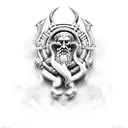 Poseidon com tridente e uns tentáculos em volta  tattoo design idea