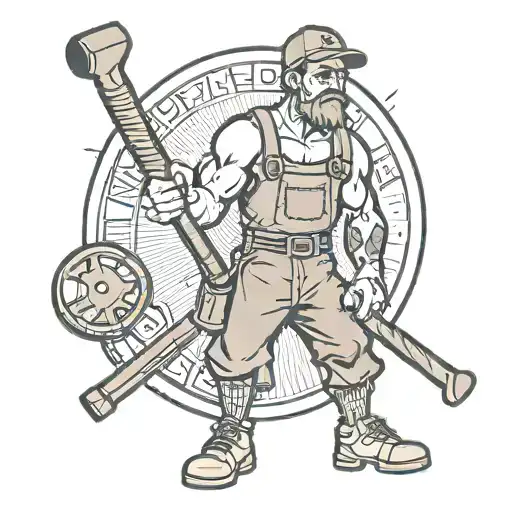 a brutal working man with a sledgehammer in his hand in an outline and captions "working class" tattoo design idea