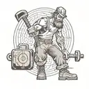 a brutal working man with a sledgehammer in his hand in an outline and captions "working class" tattoo design idea