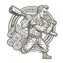 a brutal working man with a sledgehammer in his hand in an outline and captions "working class" tattoo design idea
