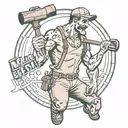 a brutal working man with a sledgehammer in his hand in an outline and captions "working class" tattoo design idea